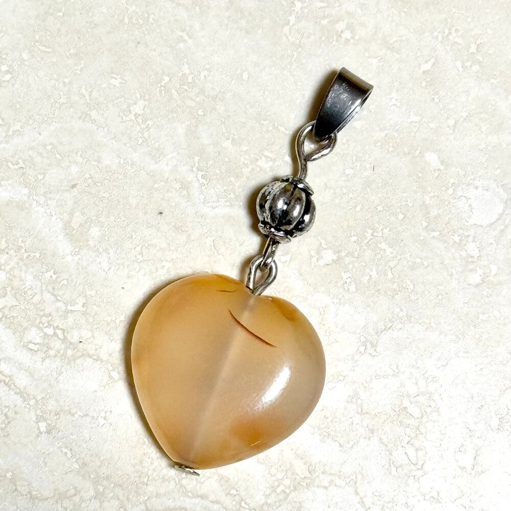 2/$20, Natural Orange Agate Heart Shape Pendant, Genuine Gemstone Pendant